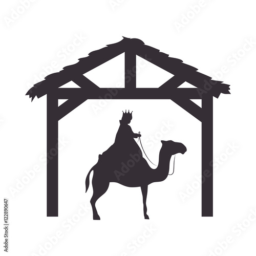 magi king man riding a camel. nativity silhouette design. vector illustration