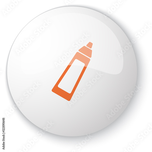 Glossy white web button with orange Baby Bottle icon on white ba