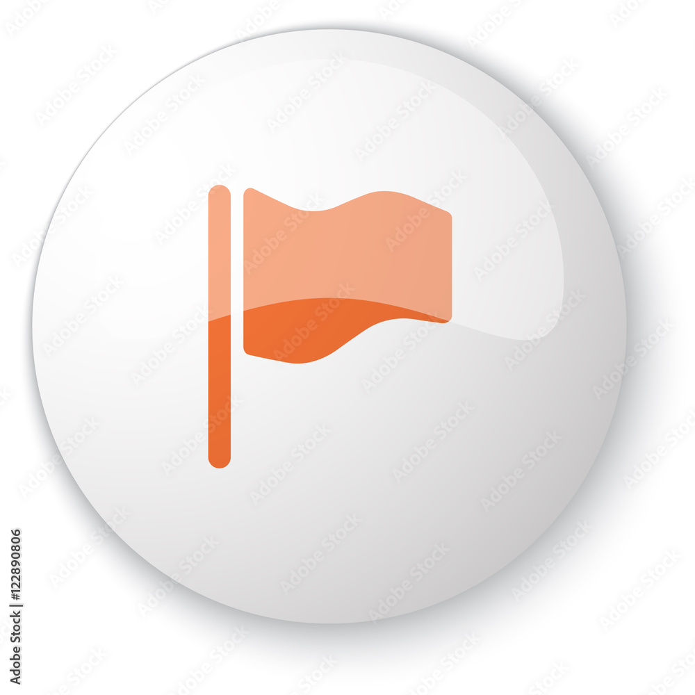 Glossy white web button with orange Flag icon on white backgroun Glossy white web button with orange Flag icon on white backgroun