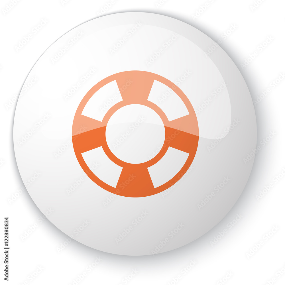 Glossy white web button with orange Life Buoy icon on white back Glossy white web button with orange Life Buoy icon on white back