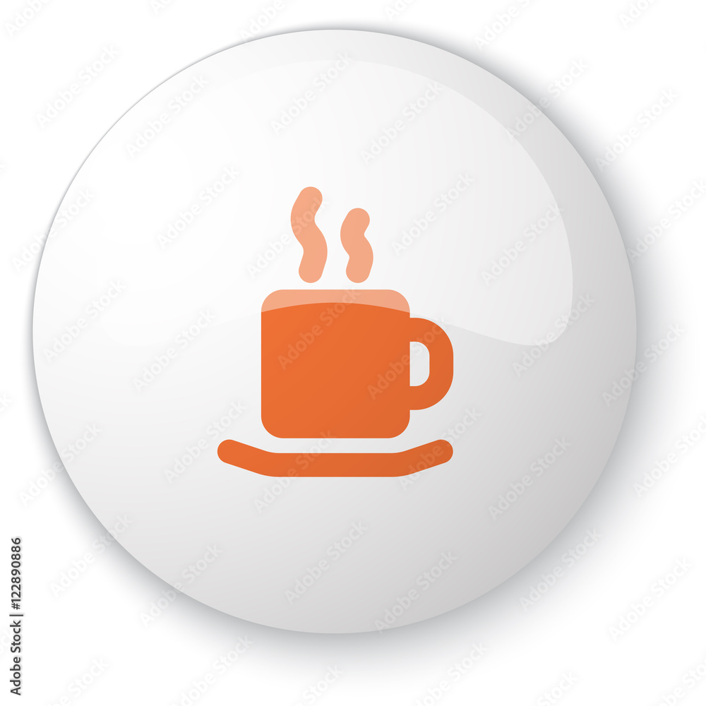 Glossy white web button with orange Coffee icon on white backgro Glossy white web button with orange Coffee icon on white backgro