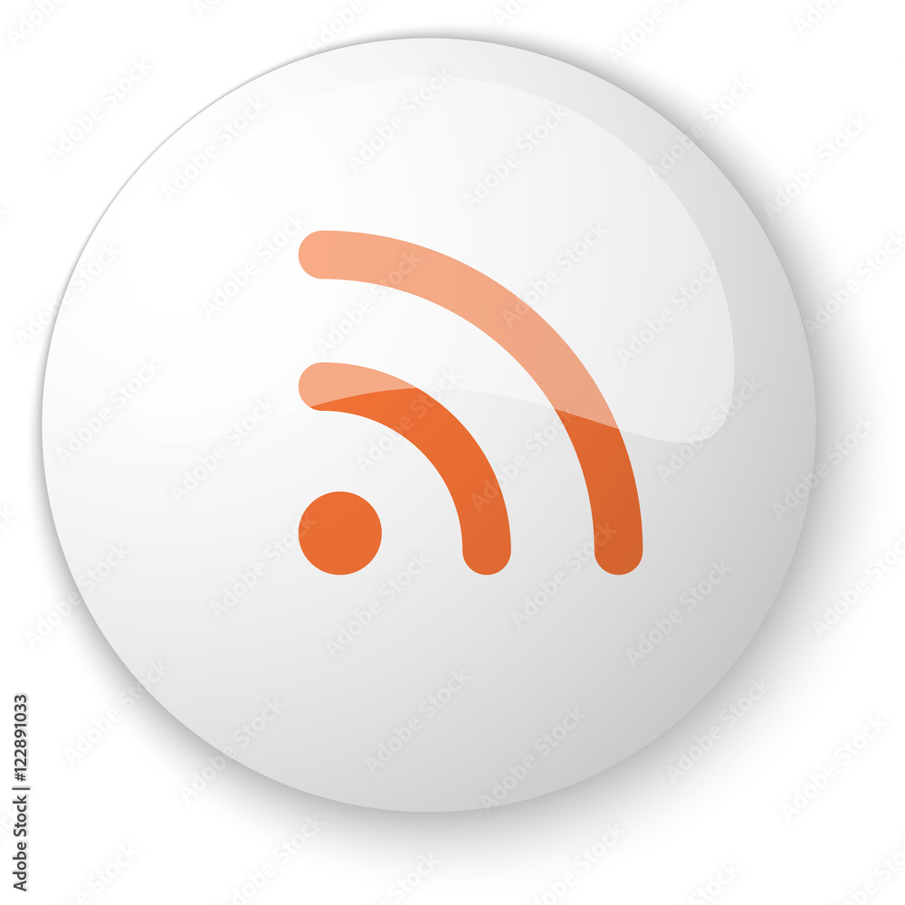 Fototapeta premium Glossy white web button with orange Rss icon on white background