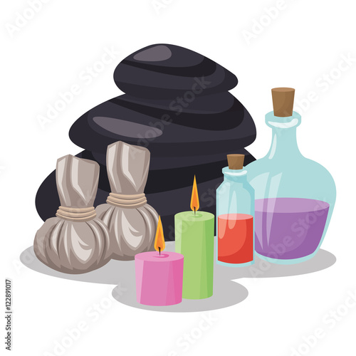 Oils candles and stones icon. Spa center and healthy lifestyle theme. Colorful design. Vector illustration