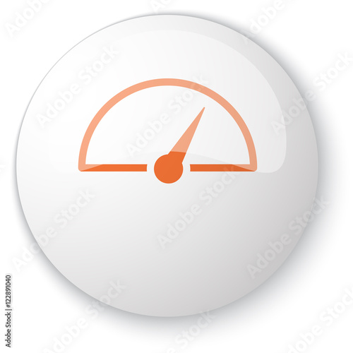 Glossy white web button with orange Speed Meter icon on white ba