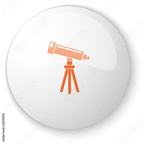 Glossy white web button with orange Telescope icon on white back