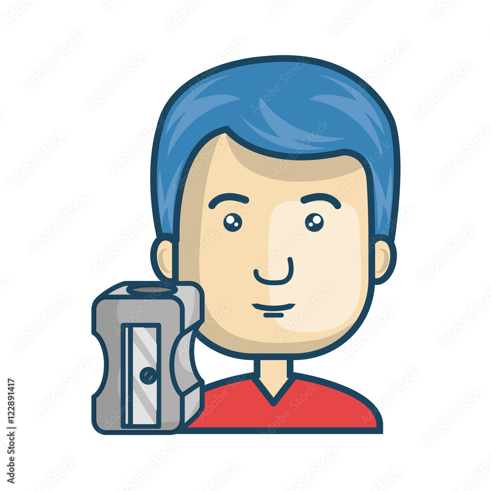 avatar man cartoon with sharpener icon. colorful design. vector illustration