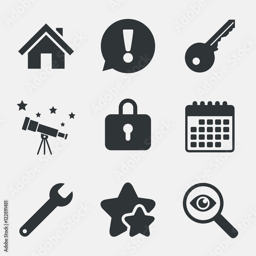 Home key icon. Wrench service tool symbol.