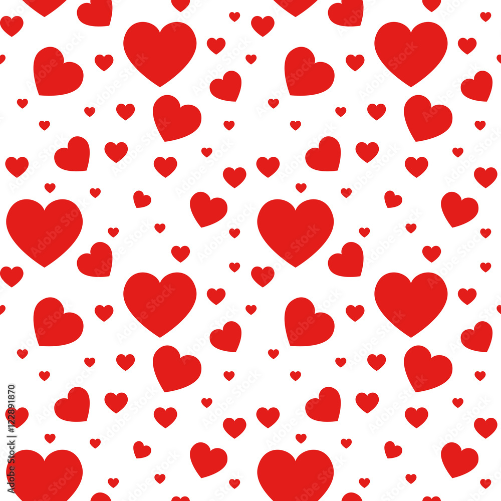 Seamless polka dot red pattern with hearts. Vector