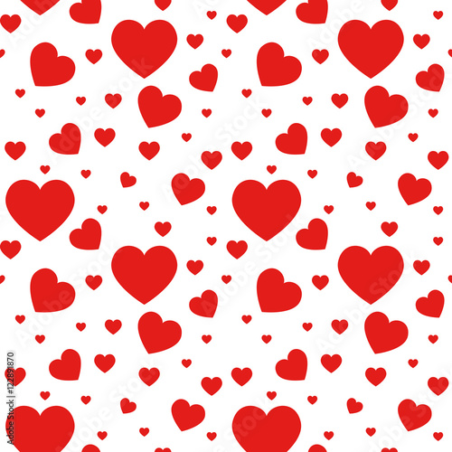 Seamless polka dot red pattern with hearts. Vector