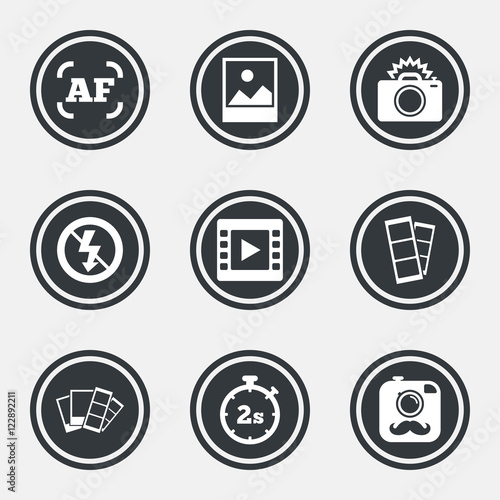 Photo, video icons. Camera, photos and frame.