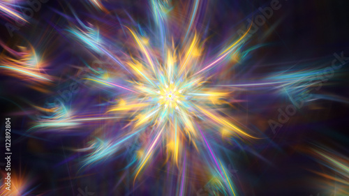 Shining brightest stars. Exotic flower. 3D surreal illustration. Sacred geometry. Mysterious psychedelic relaxation pattern. Fractal abstract texture. Digital artwork graphic astrology magic