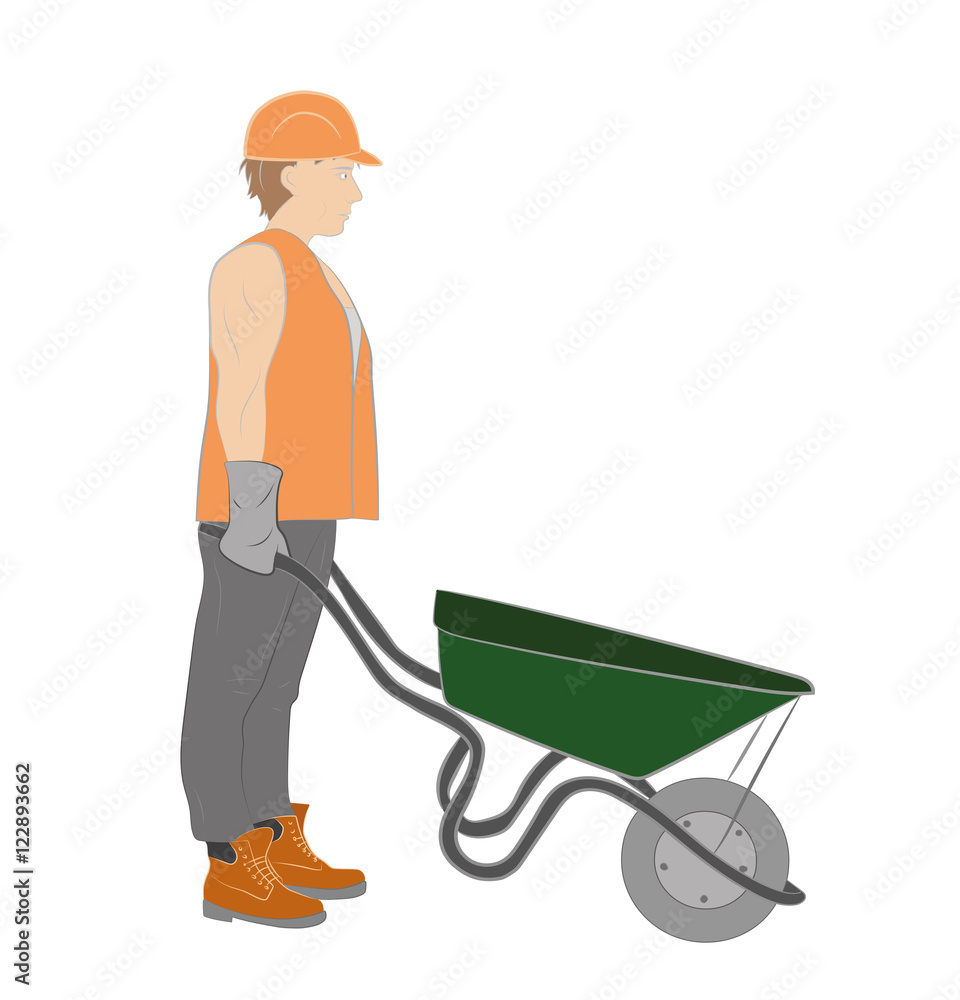 Builder (working) with a wheelbarrow vector illustration. Builder (working) with a wheelbarrow vector illustration.