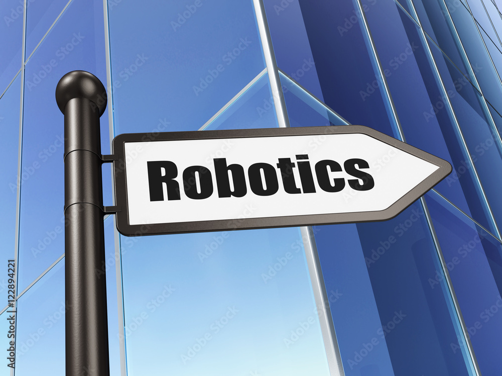 Science concept: sign Robotics on Building background