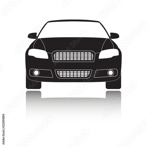 Car front view icon or sign. Vector illustration of vehicle with shadow. Flat design.