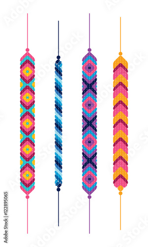 Set of friendship hippy bracelets. Multicolor vector illustration