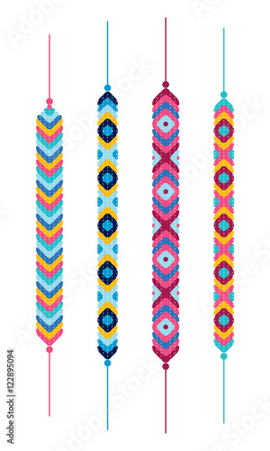 Set of friendship hippy bracelets. Multicolor vector illustration