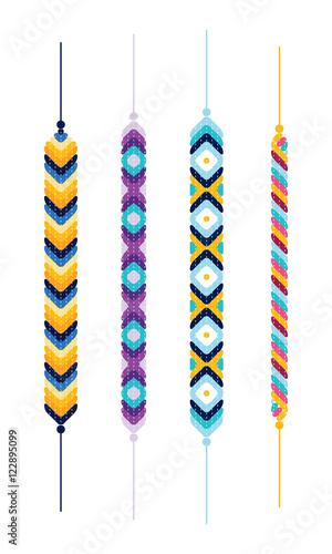 Set of friendship hippy bracelets. Multicolor vector illustration