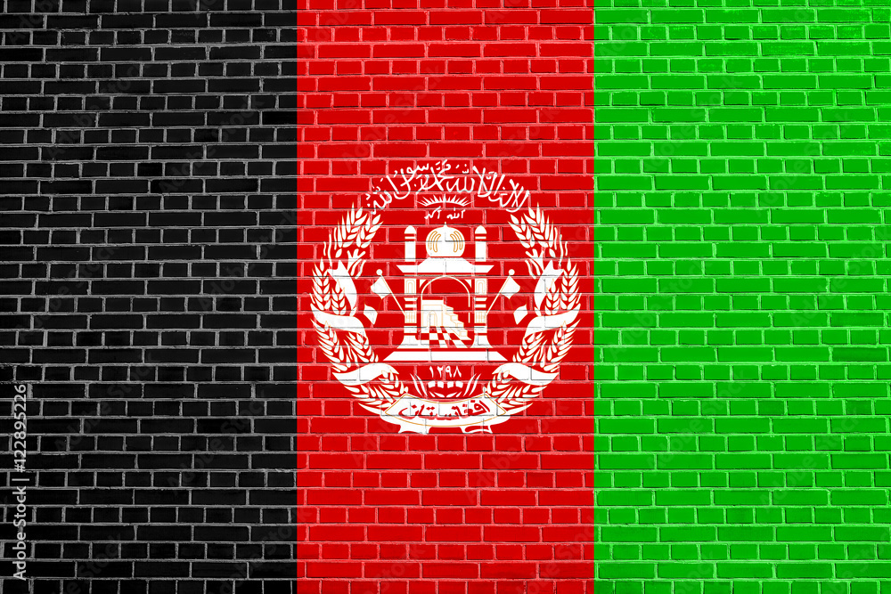 Flag of Afghanistan, brick wall texture background