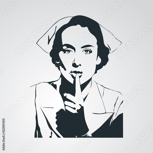 Icono plano enfermera pidiendo silencio en fondo degradado
