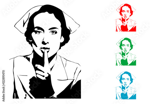 Icono plano enfermera pidiendo silencio en varios colores