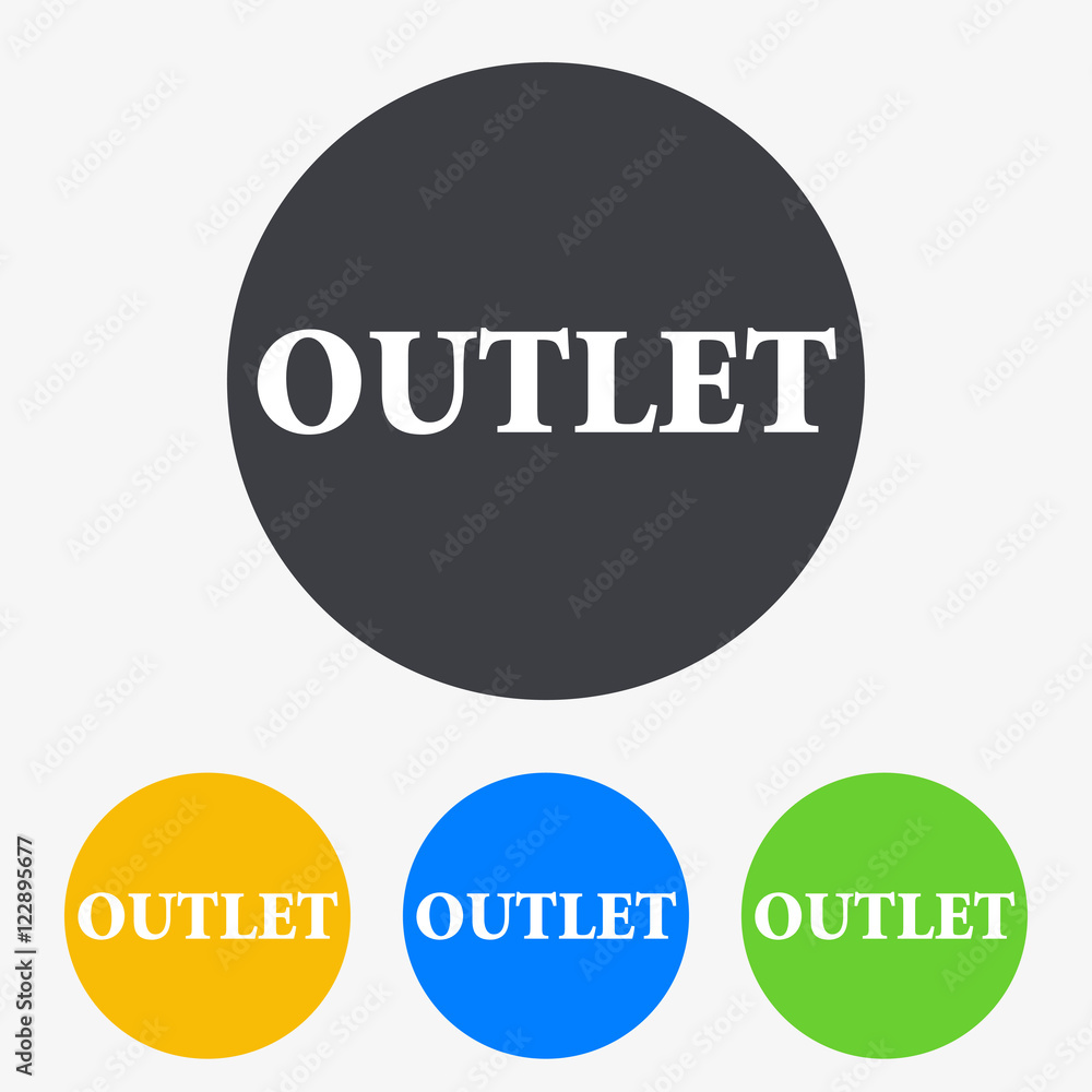 Icono plano texto OUTLET en circulo varios colores Icono plano texto OUTLET en circulo varios colores