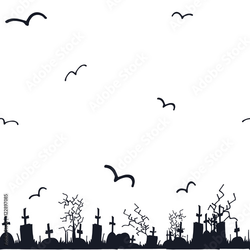 seamless pattern for halloween bat, skull, spider, cemetery vector illustration
