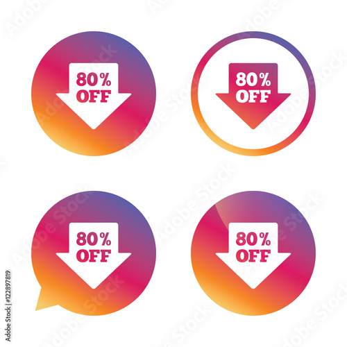 80 percent sale arrow tag sign icon.