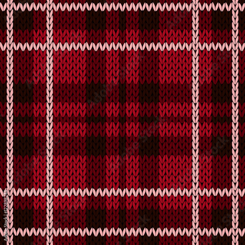 Knitting checkered seamless pattern mainly in red hues
