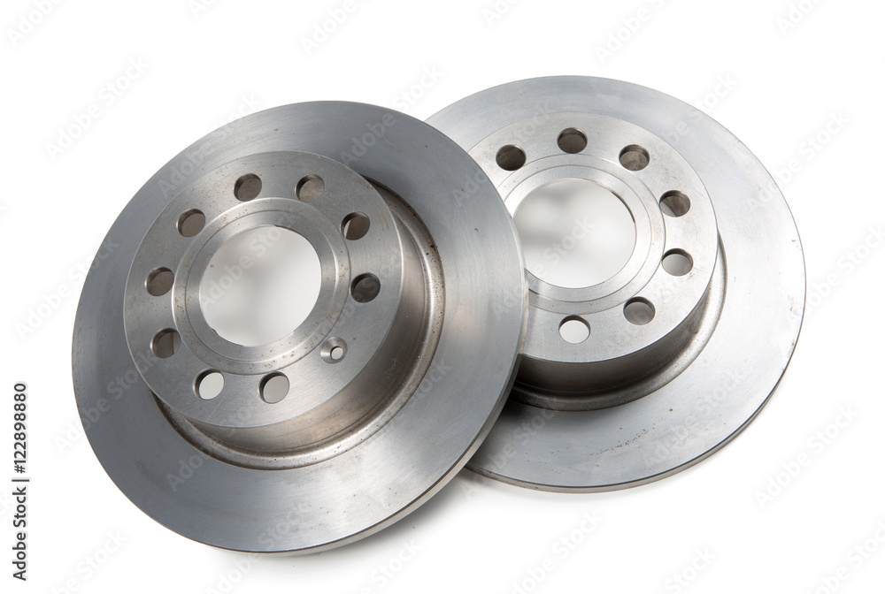 two brake discs isolated on white background two brake discs isolated on white background