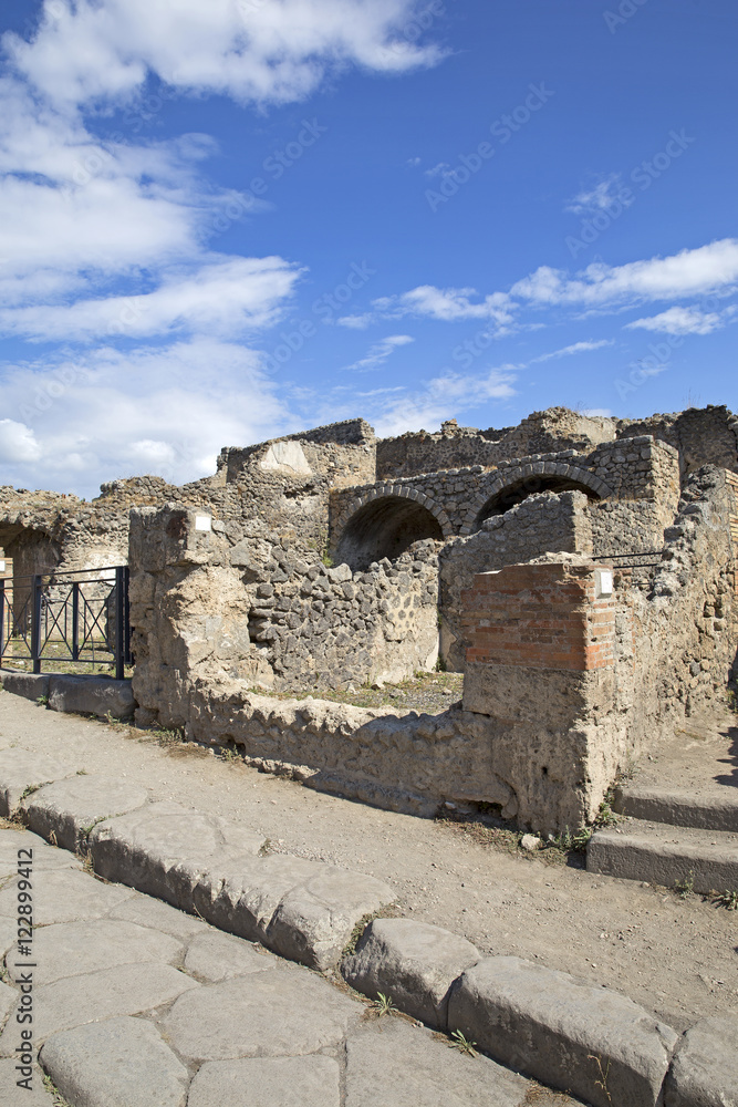 Ancient Roman city of Pompeii, which was destroyed and buried by ash during the eruption of Mount Vesuvius in 79 ad