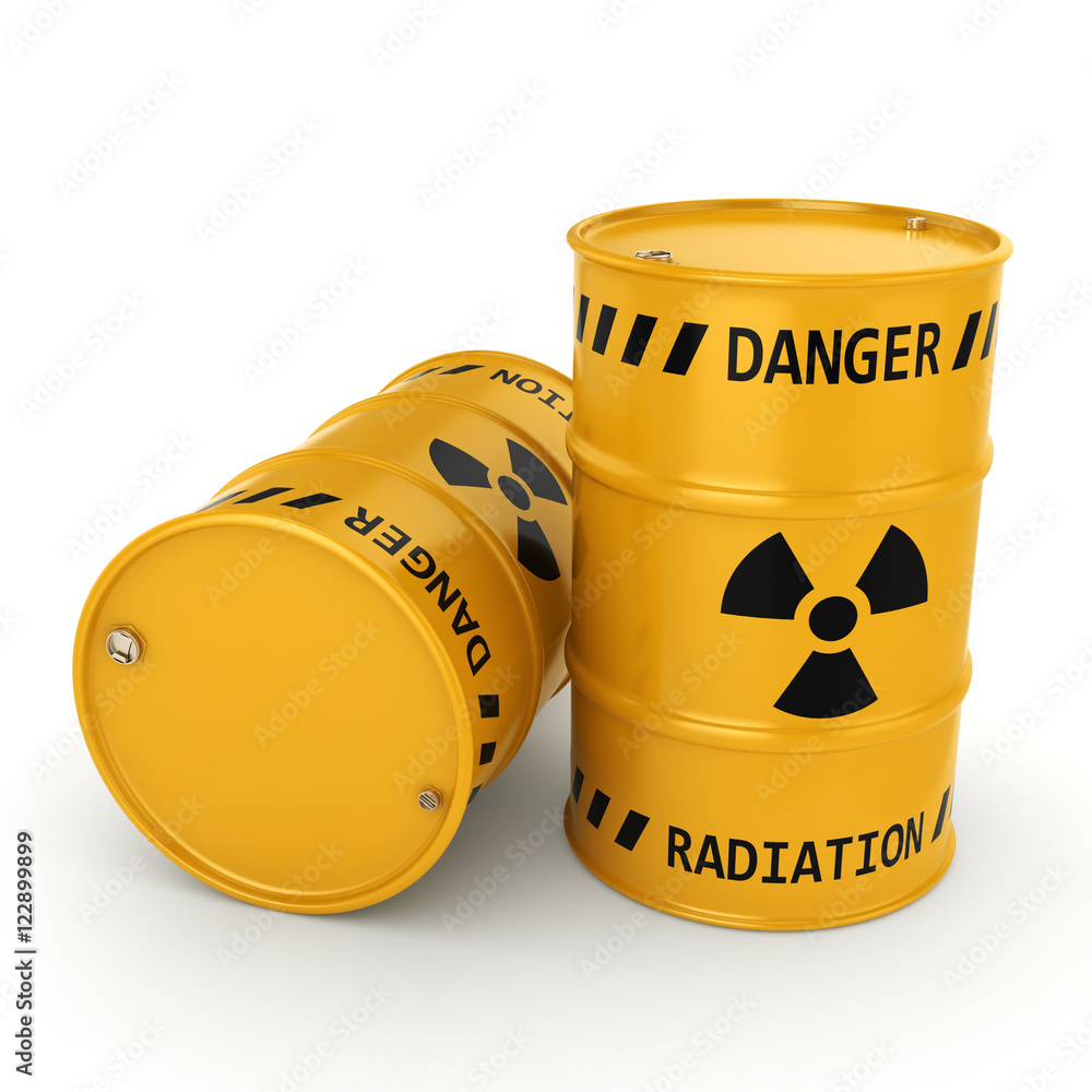 3D rendering Yellow radioactive barrels 3D rendering Yellow radioactive barrels