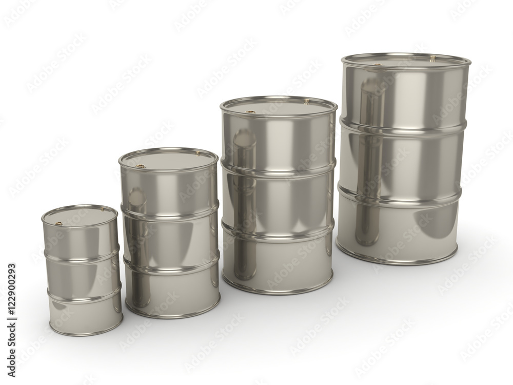 3D rendering Set chrome barrels 3D rendering Set chrome barrels
