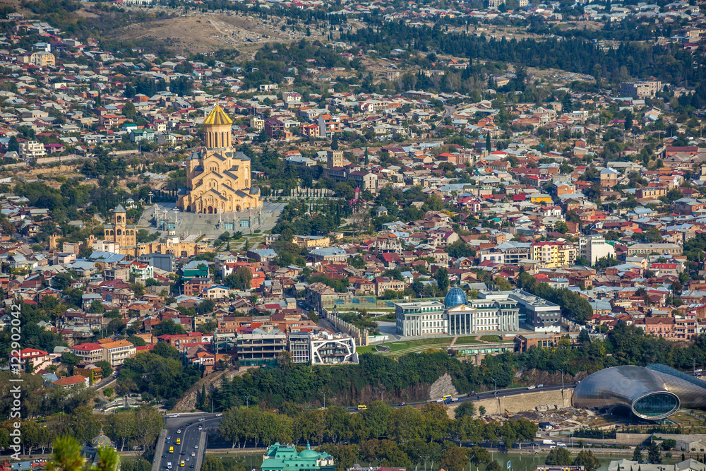 Top View Of Sameba Or Holy Trinity Cathedral Of Tbilisi, The Mai