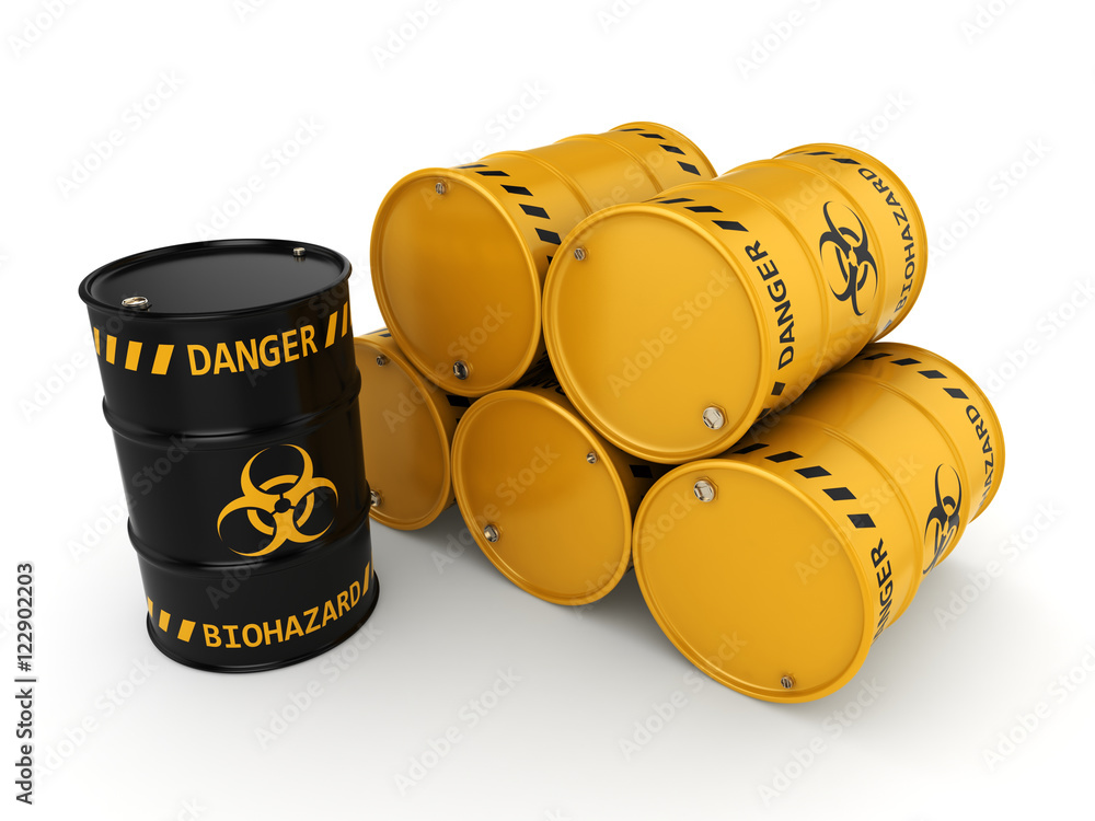 3D rendering biohazard barrels 3D rendering biohazard barrels