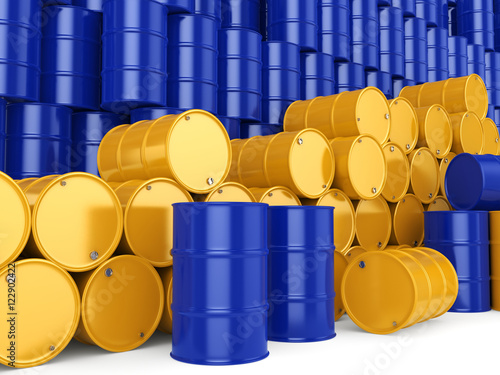 3D rendering blue and yellow barrels