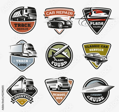 Isolated Transport Retro Logos Set