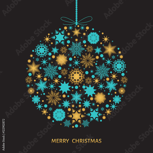 Christmas tree decoration with  gold snowflakes and Xmas element