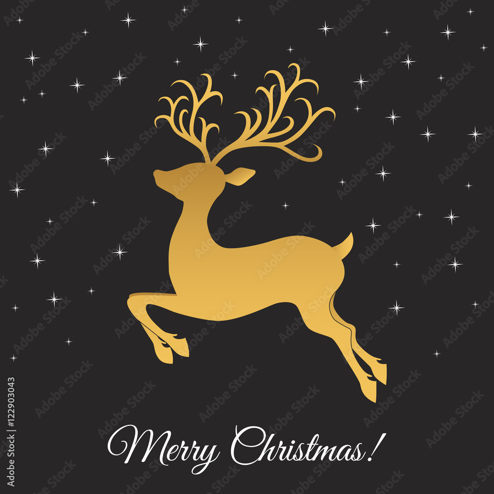 Christmas greeting card template with golden jumping deer. Christmas greeting card template with golden jumping deer.