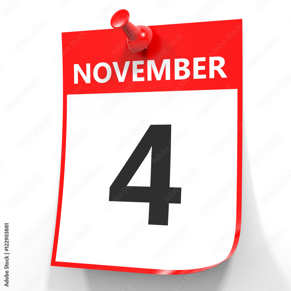 November 4. Calendar on white background. November 4. Calendar on white background.