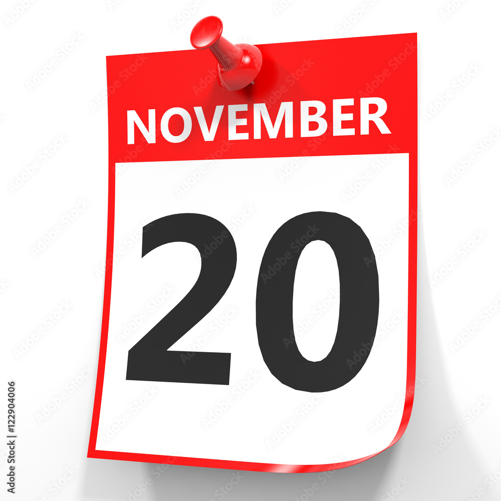 November 20. Calendar on white background. November 20. Calendar on white background.