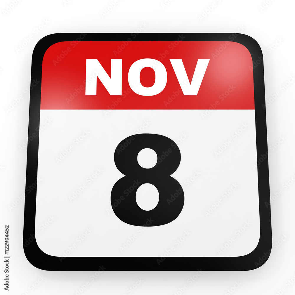 November 8. Calendar on white background. November 8. Calendar on white background.