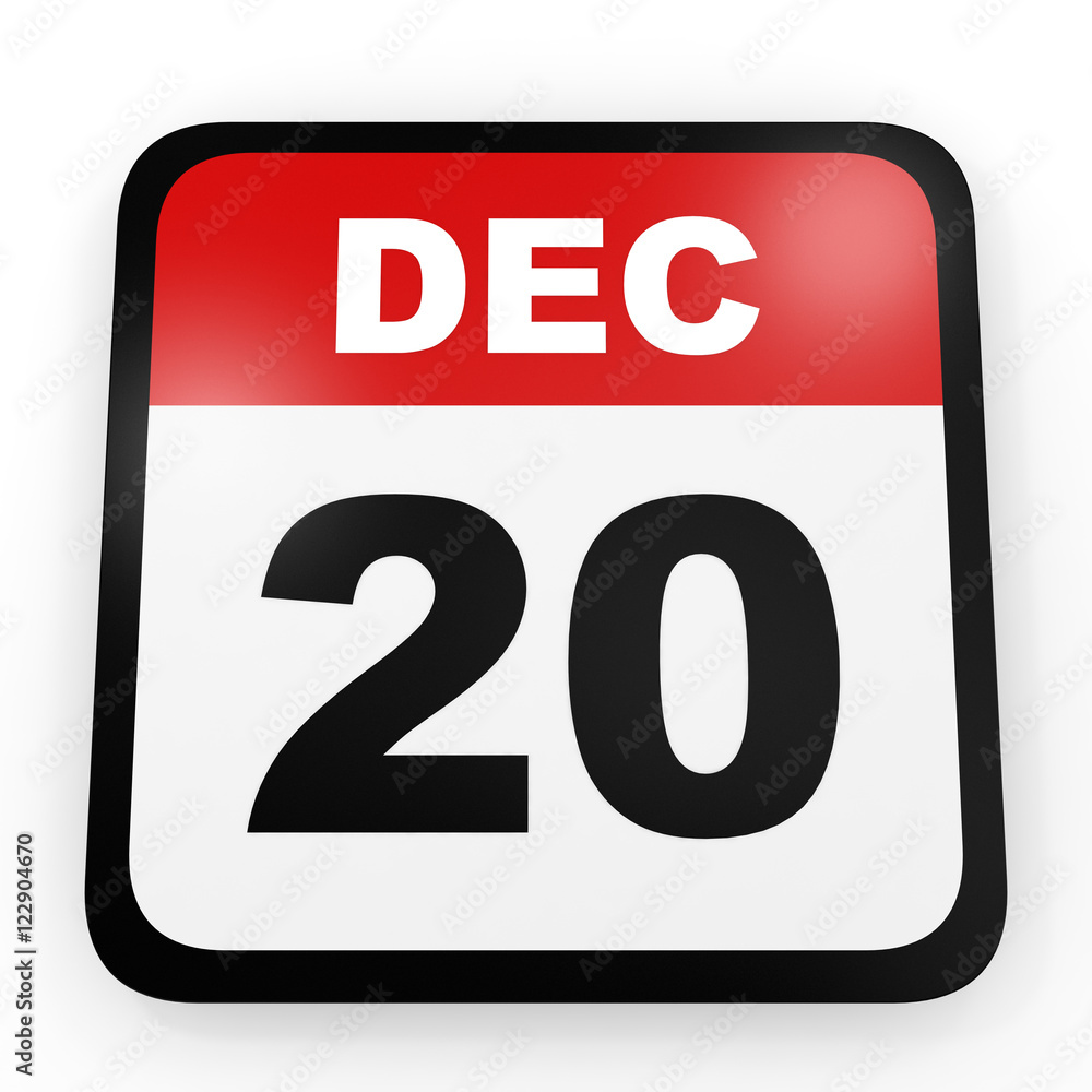 December 20. Calendar on white background. December 20. Calendar on white background.