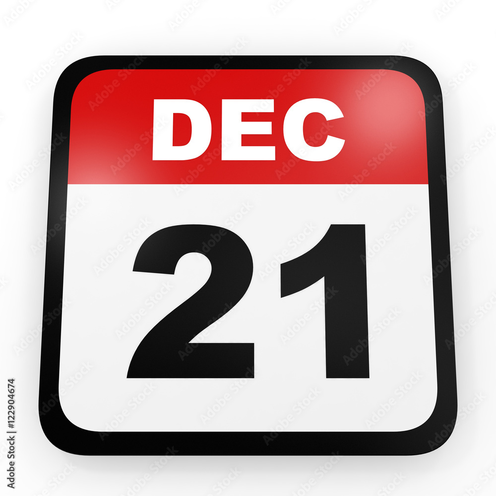 Fototapeta premium December 21. Calendar on white background.