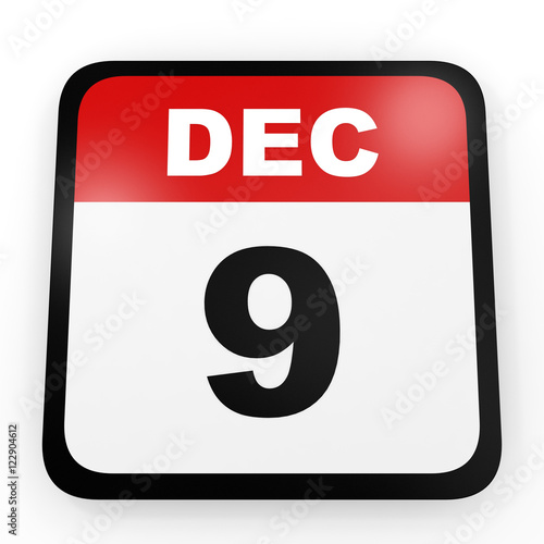 December 9. Calendar on white background.