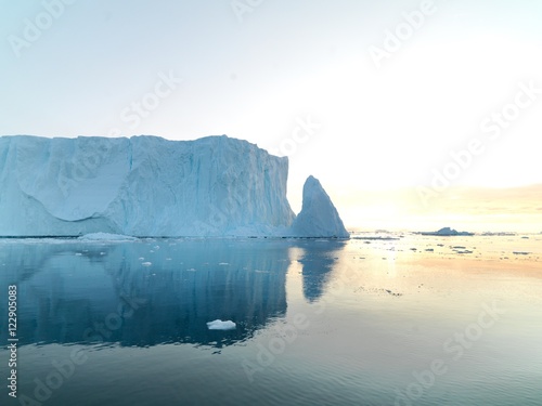 Big icebergs are ont he arctic ocean in Greenland