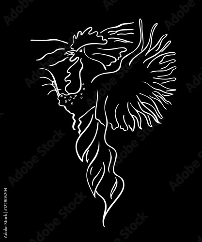 Silhouette of a rooster .  Cock sketch, hand drawing. Symbol of New Year 2017. Vector.