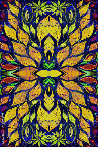 Wallpaper Mural Bright seamless colorful ethnic indian pattern. Collage with hand made watercolor blots, petals, leaves flowers. Batik style background, backdrop. Boho style Torontodigital.ca