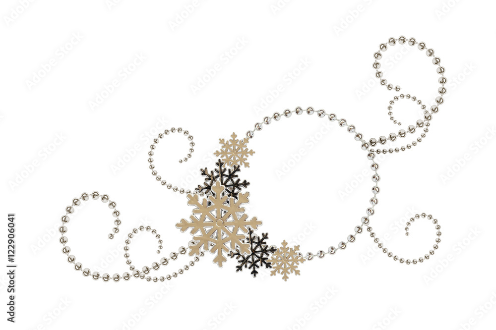 Corner arrangement from Christmas beads and snowflakes with fram Corner arrangement from Christmas beads and snowflakes with fram