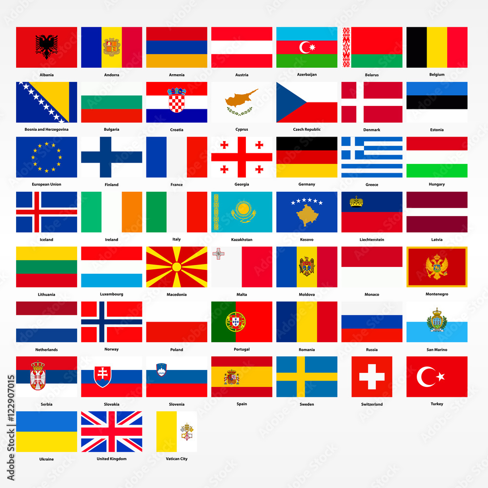 Set of flags of all countries of Europe Set of flags of all countries of Europe