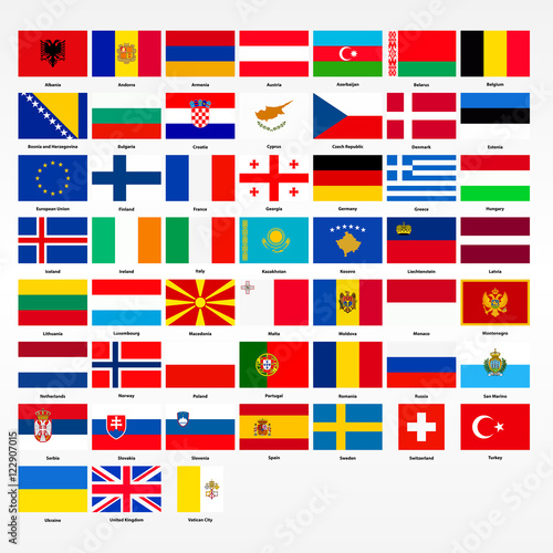 Set of flags of all countries of Europe